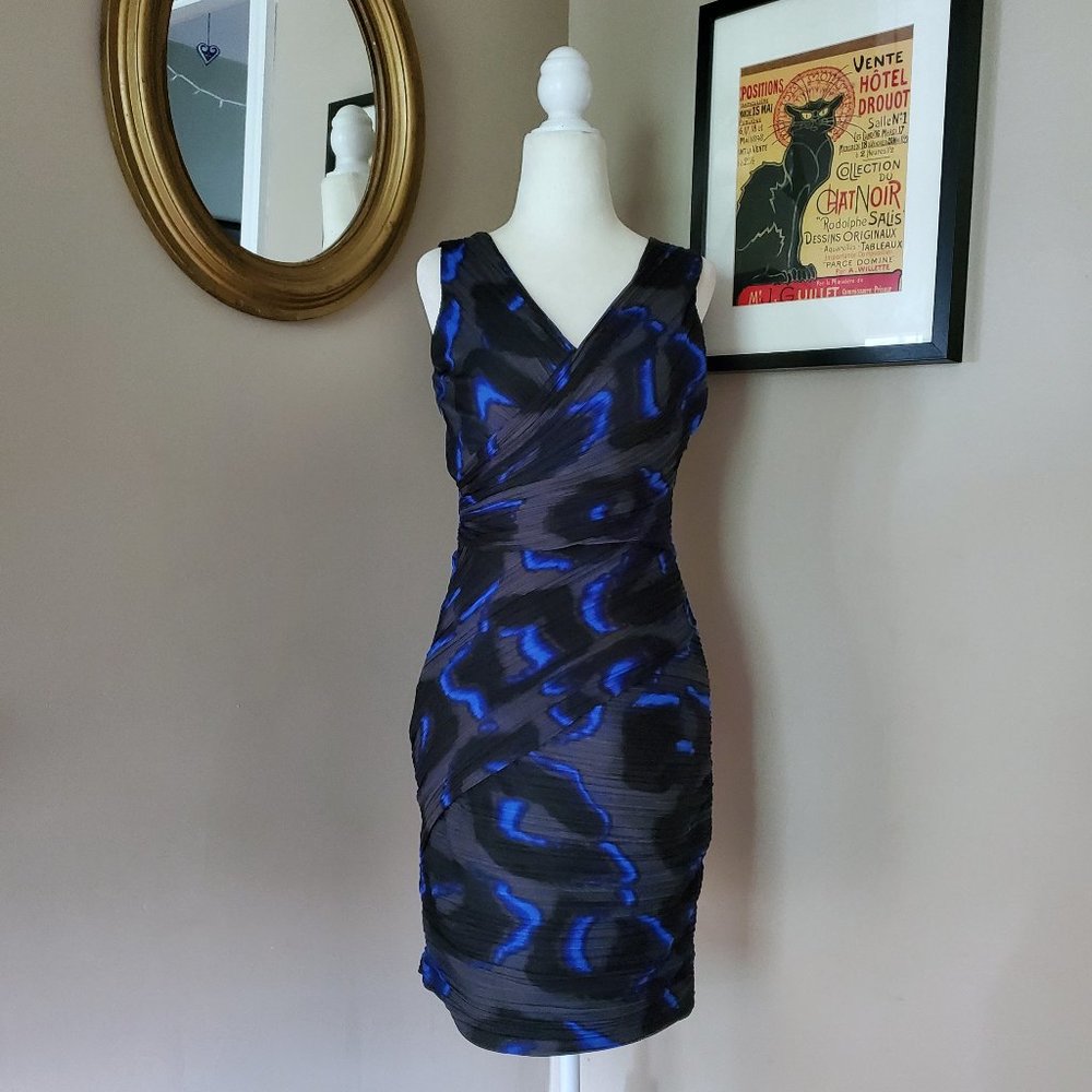 Halston Heritage Blue and Gray Pleated Dress Size 4 - Picture 2 of 16